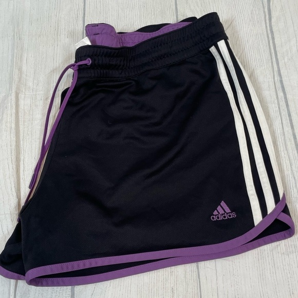 adidas Originals Pants - Y2K adidas track pull on elastic waistband shorts woman’s size L black purple